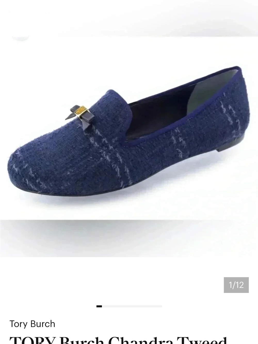 TORY Burch Chandra Tweed Navy Blue Loafers Sz 7.5
